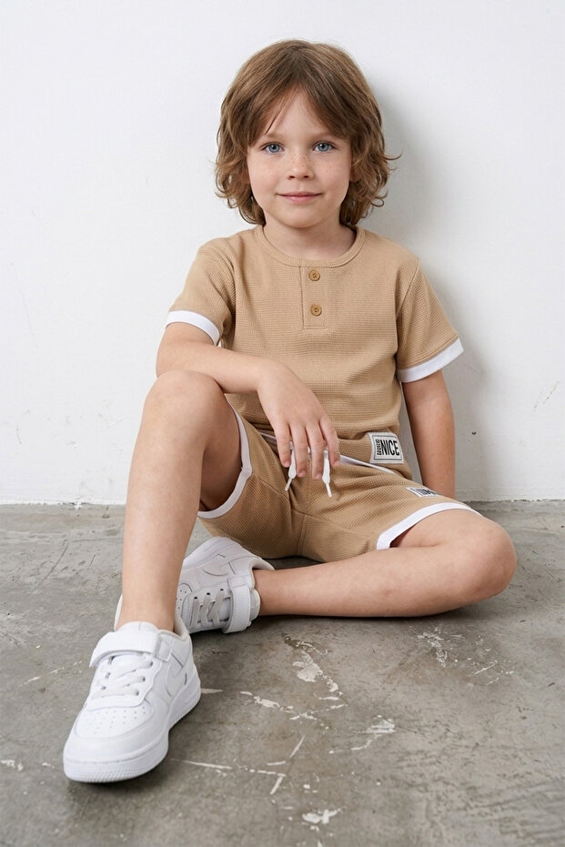 Armalı Honeycomb Fabric Piping Boys' 2-Piece Set