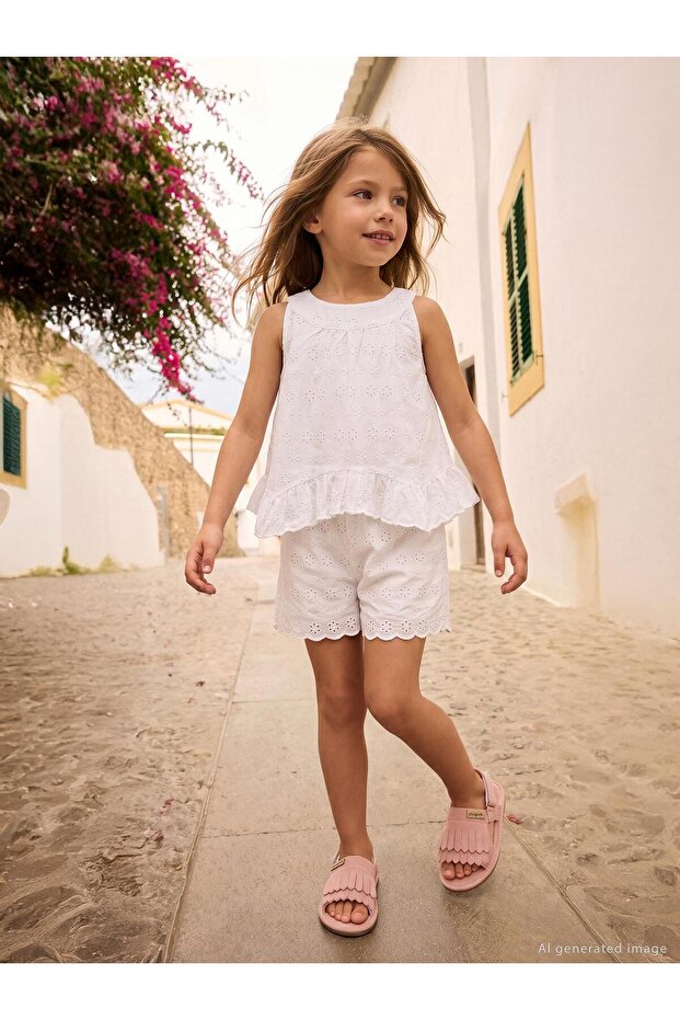 2-5 Years Old Set with Ruffled Hem - Off-White