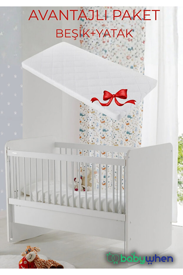 Babywhen Sallanır Sabitlenir Anne Yanı Bebek Beşiği 60x120 cm | 4 Kademeli Yükseklik Ayarı | Yatak Dahil