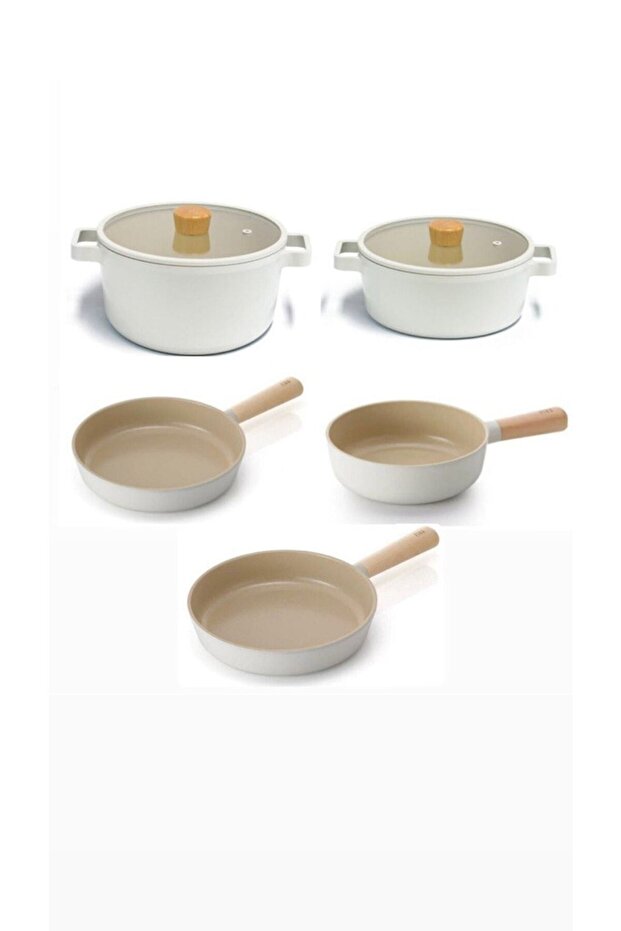 Fika Beige 7 Piece Pot Pan Set 22s24s24t26v28t