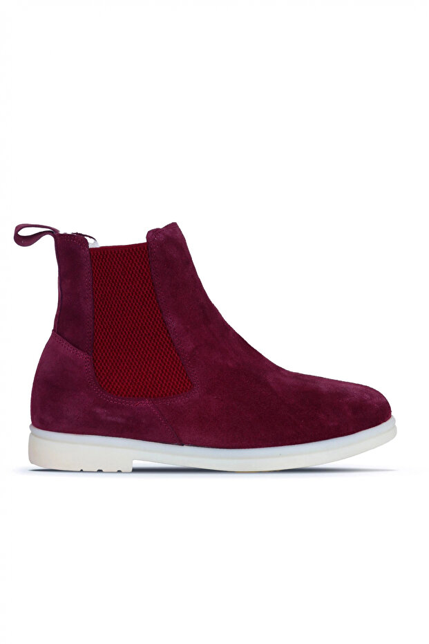Burgundy Suede Women's Flat Boots 01Wt3300