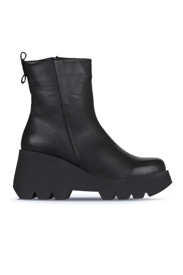 Black Leather Women's Wedge Heeled Boots 01Wz8404