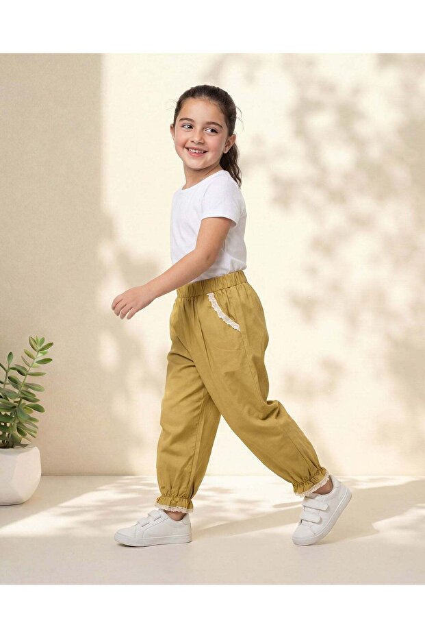 Girls Green Solid Trouser - 2