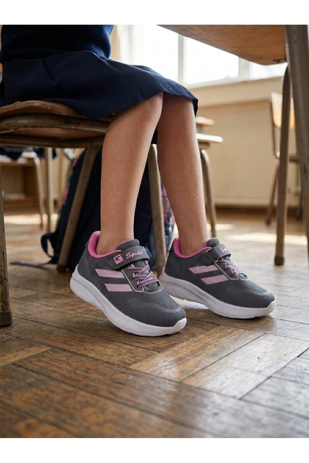 Unisex Smoked Pink Lace-Up Single Velcro Baby Kids Sports Shoes Sneakers School Shoes