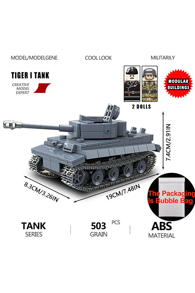 Tiger I Tank Series Panzer Tiger I Heavy Tank Building Blocks DIY Vehicle KV-2 M4A3 Tank Model Asse
