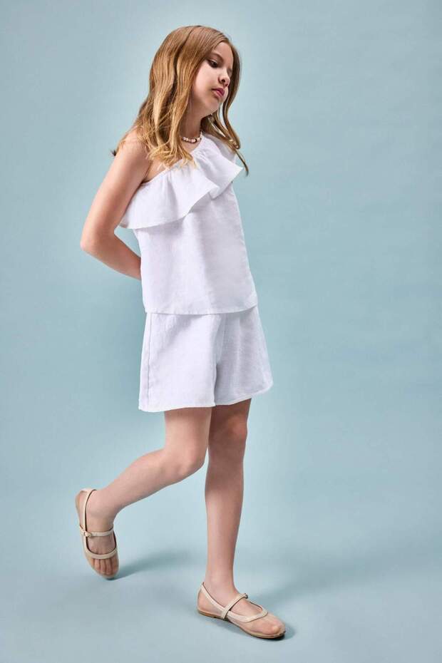 100% Linen Regular Fit White Shorts for Girls H1918A826Hs