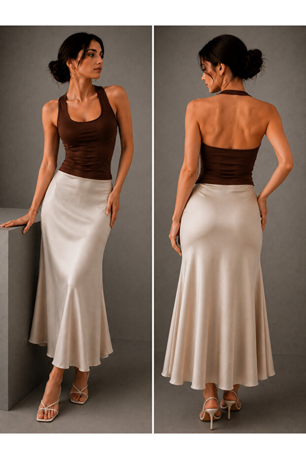 Soft Viscose Halter Neck Double Layer Crop Top Body 0090
