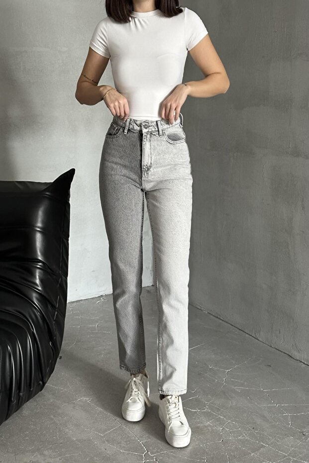 Women's Double Color Mom Fit Tight Smoked Jeans
