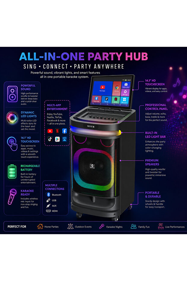 Power Block Party Speaker with LCD-BLK
