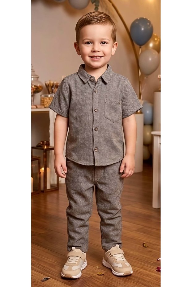 Boys' Thin Linen Shirt and Trousers Special Occasion Casual Top and Bottom Set