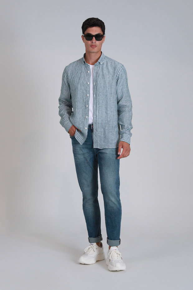 New Erkek Basic Gömlek Regular Fit Yeşil - 2