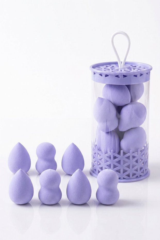 Mini Size 8-Piece Purple Makeup Sponge Set - 2 cm X 3 cm Makeup Application Sponge