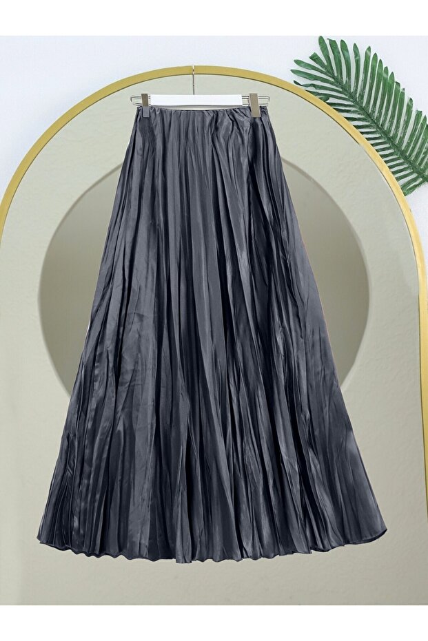Satin Satin Skirt with Elastic Waist - Smoked