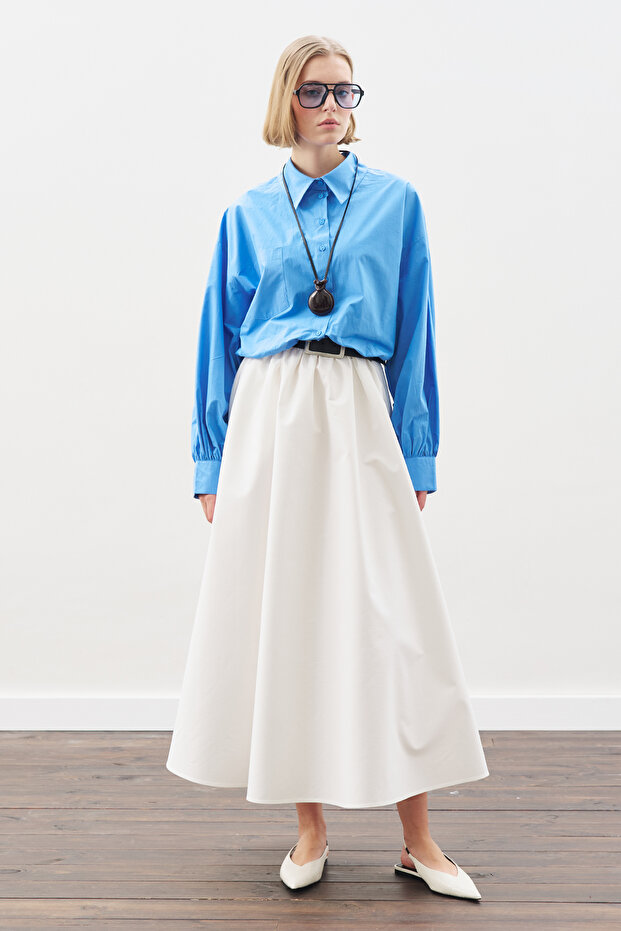 Crop Balon Form Shirt Blue