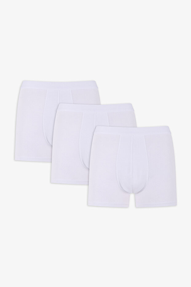 Erkek Pamuklu Basic White Tape 3lü Boxer - 1
