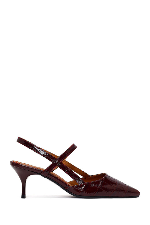 Women's Burgundy Open-Back Thin Heeled Crocodile Leather Shoes 26Pfd1331E3