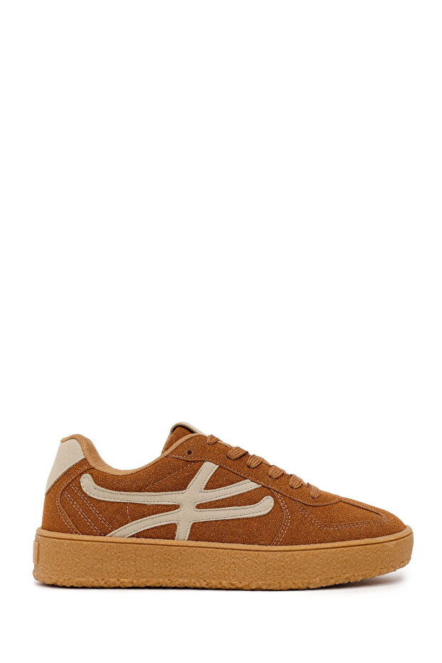 Women's Tan Lace-Up Thick Sole Suede Sneaker 26Pfe145110