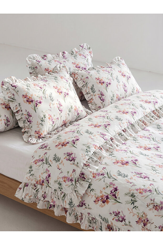 Fleur Patterned Ruffled Duvet Cover Set Double / Without Sheets - 4