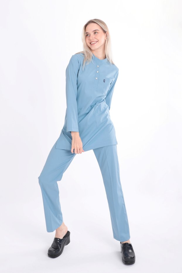 Hijab Karya Lycra Women's Nurse and Doctor Uniform Scrubs Set - Alice Blue