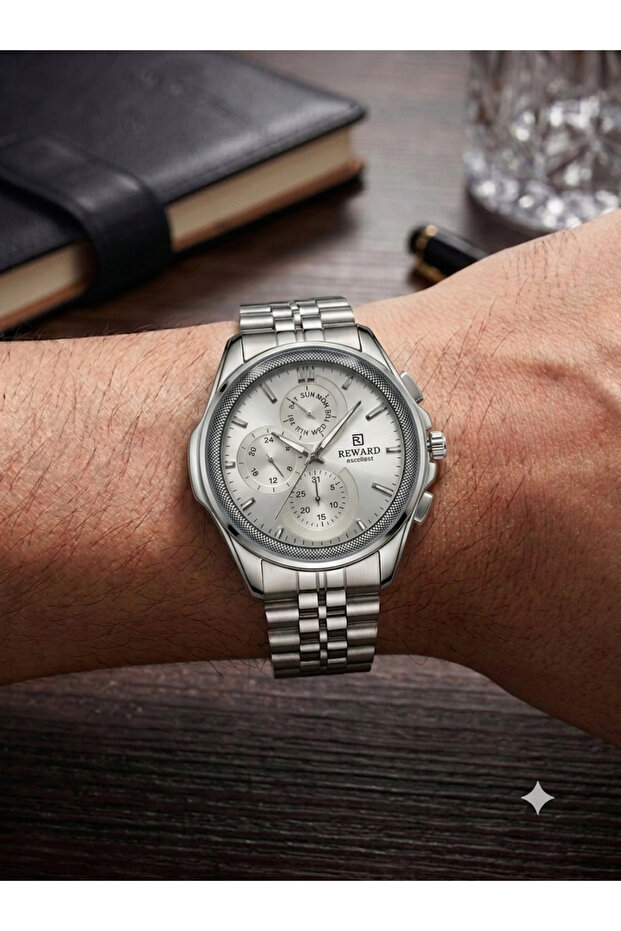 Men's Silver Gold Metal Cord White Dial Function Wristwatch 2 Year Warranty