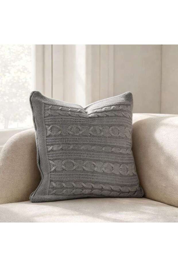 Corvin Chunky Cable Knitted Cushion Cover 50x50cm - Grey