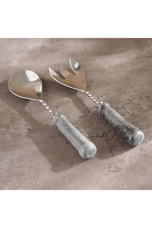 Mison 2-Piece Marble Salad Serving Set -Grey