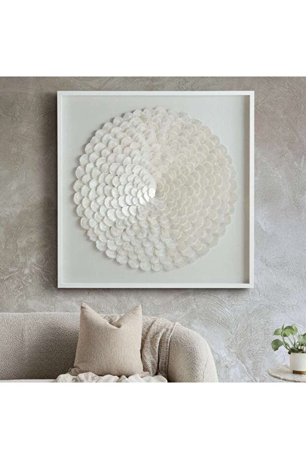 Placuna Seashell Handmade Shadow Box 120x120cm - White