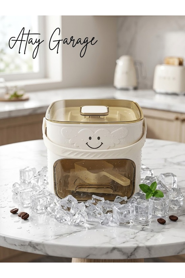 Bas Geç Pratik Ice Tray with Container - Ice Maker with Functional Lid and Storage Box (Double Layer)