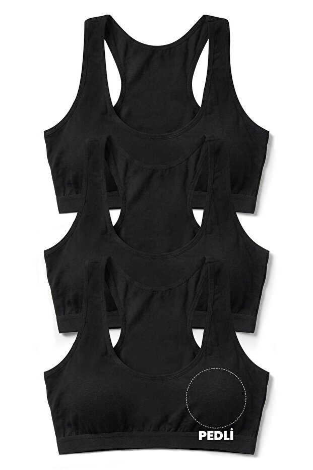 Girl's Bustier 3-Piece Thick Straps, Sports Cut, Padded (96% Cotton - 4% Elastane)