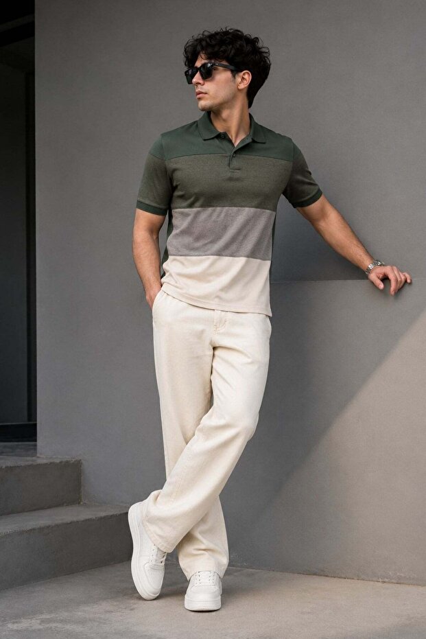Khaki Polo Neck Men's T-Shirt 5103