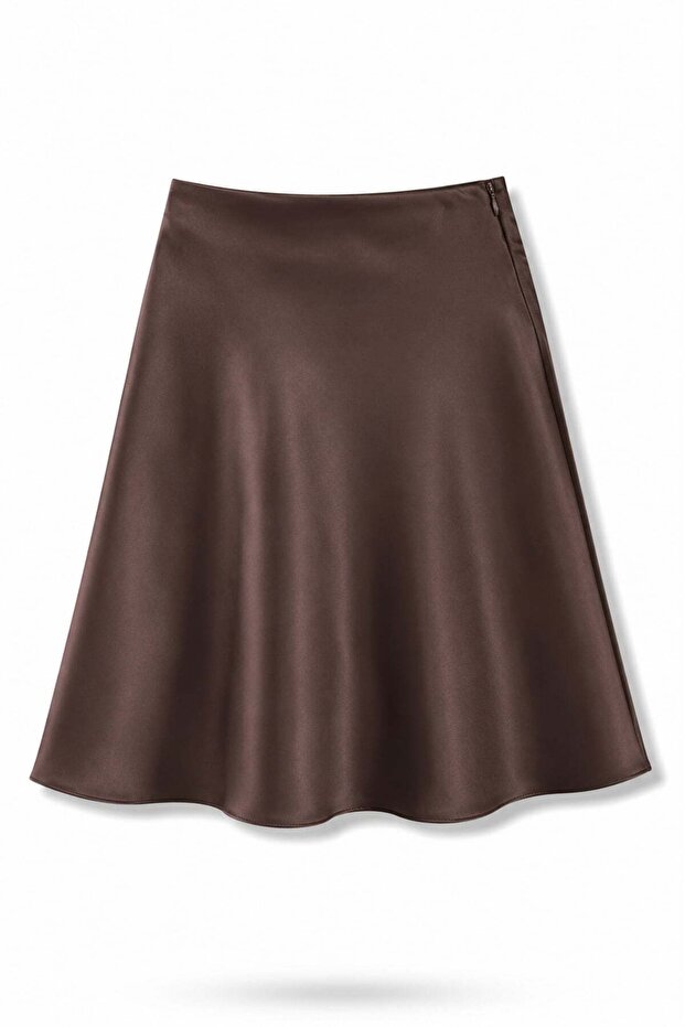 Brown Satin Mini Skirt