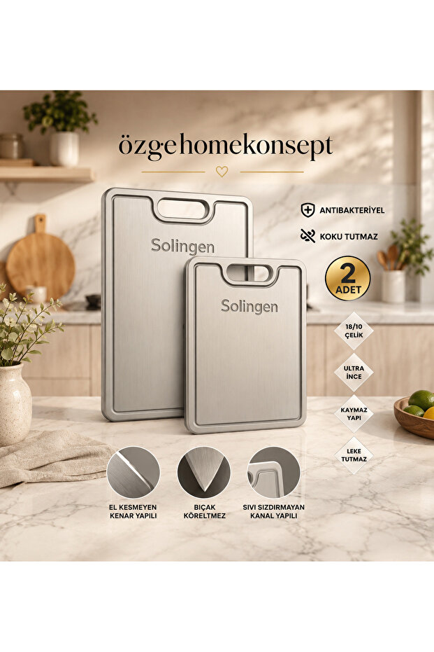 Set of 2 Solingen Steel Cutting Boards, Non-Slip & Durable