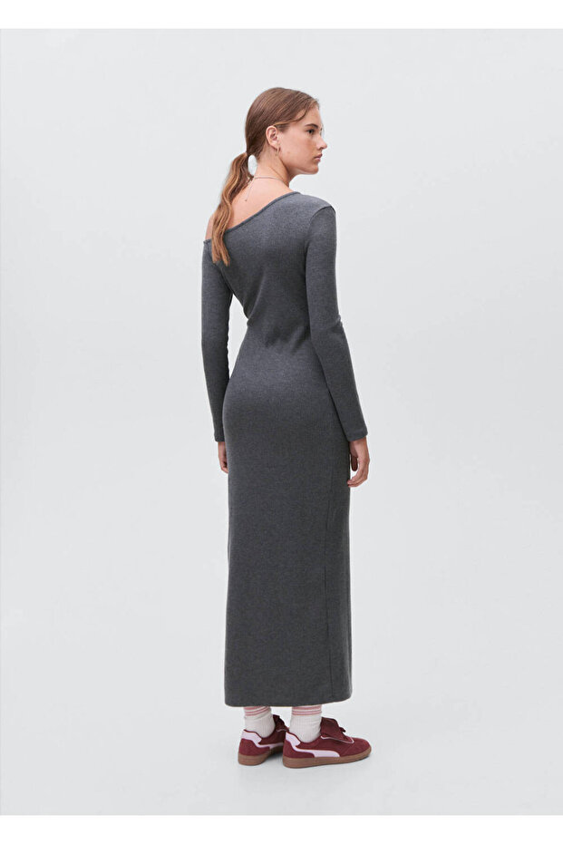 Cut out detaylı uzun elbise - 4