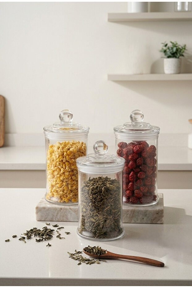 Rina Triple 400ml Glass Jar Set (3 Pieces)