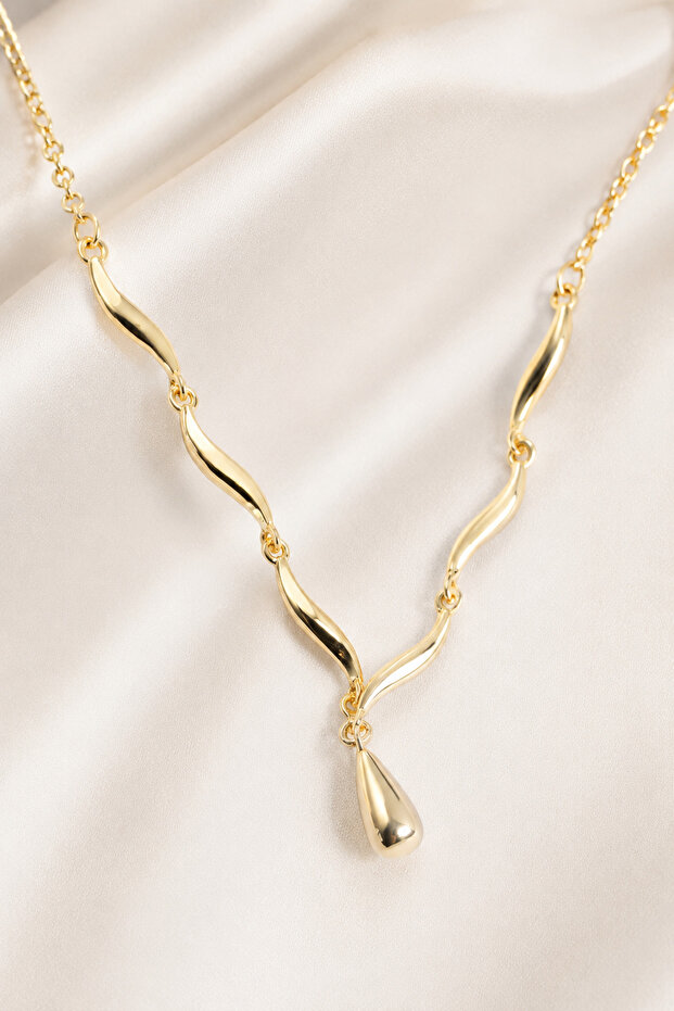 Damla Model Women's Necklace Gold Color Brass 45cm