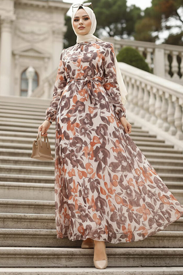 Patterned Tile Hijab Dress 2925Krmt