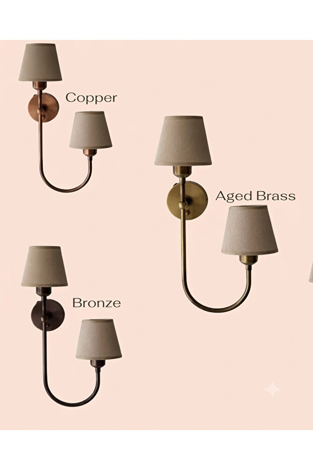 Double Arm Wall Lamp with On-Off Button & Antique Sconce with Double Fabric Hat