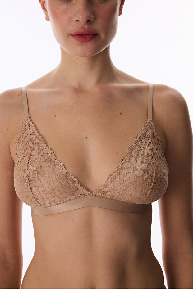Beige Lace Triangle Bra - 5