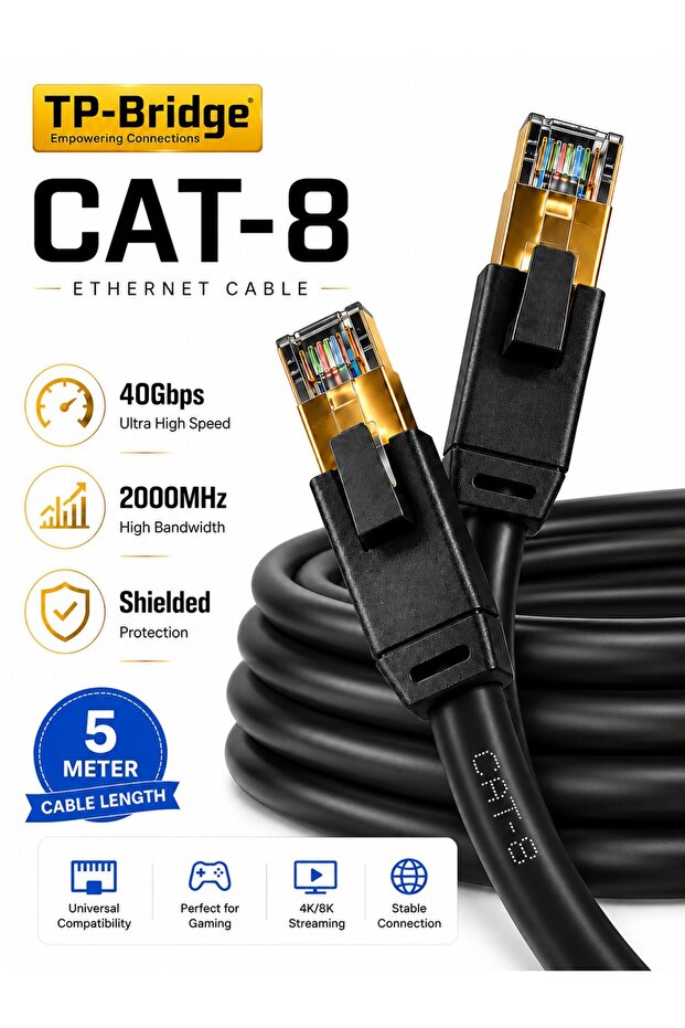 كابل إيثرنت CAT8 – نحاس OFC مقاس 24AWG، S/FTP، LSZH، 2000 ميجاهرتز، كابل شبكة محلية فائق السرعة
