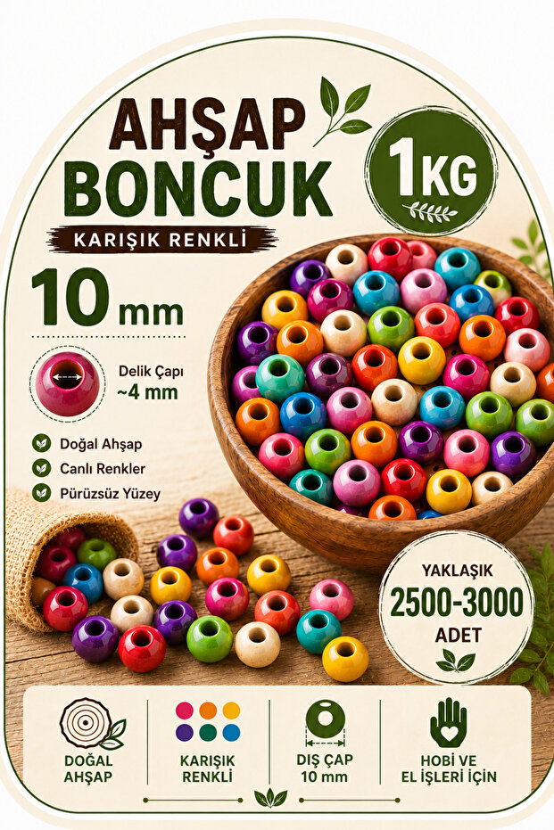 1 Kg 10 Mm Mixed Color Wooden Beads (avg. ±2500 / 3000 Pieces)