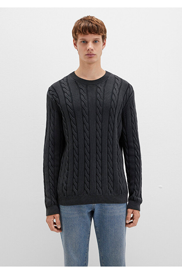 Anthrazitfarbener Strickpullover Regular Fit / Normaler Schnitt 0710313-70076 - 4