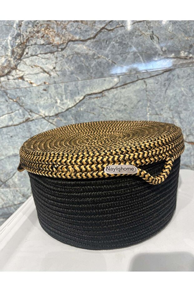 Jute Wicker Black Gold 15X25 cm Makeup Basket and Storage Box Dowry Gift Box