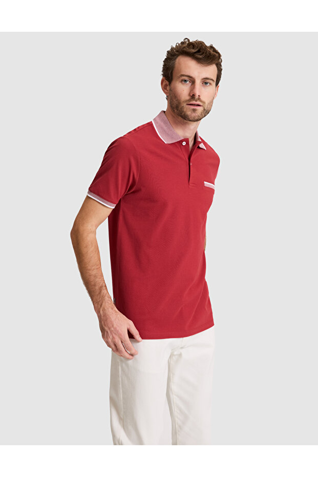 Pomegranate Flower Slim Fit 100% Cotton Buttoned Polo Neck T-Shirt 50307562-Vr239