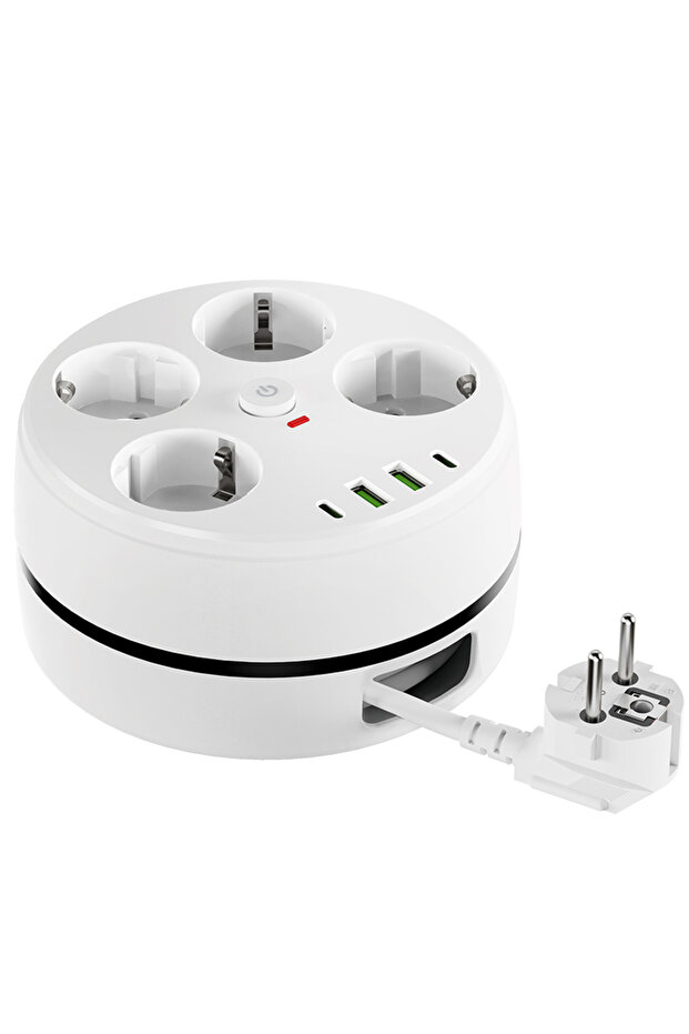 EU Plug White Power Strip Wall Socket Extender with 2 Meter Extension Line 4 AC Outlets 2 USB Ports