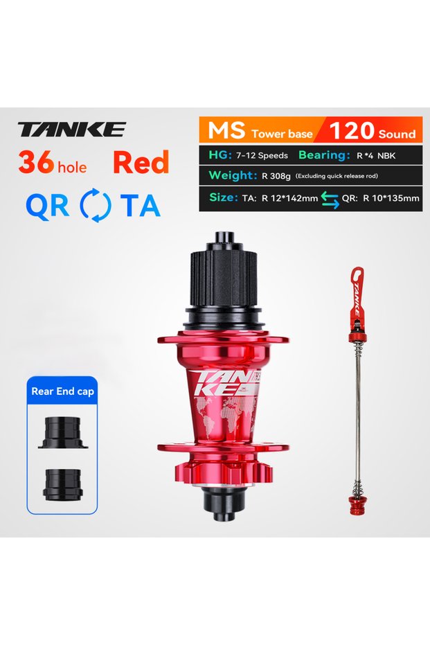 36H Red R MS TA-QR TANKE 120 Click Hub 6 Bearing MTB Hub Front Rear 28 32 36 Holes Disc Brake Mounta