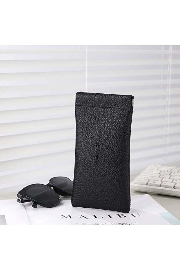 black KLASSNUM Glasses Case Women's PU Leather Glasses Storage Bag Automatic Closed Cover Soft Eyewe