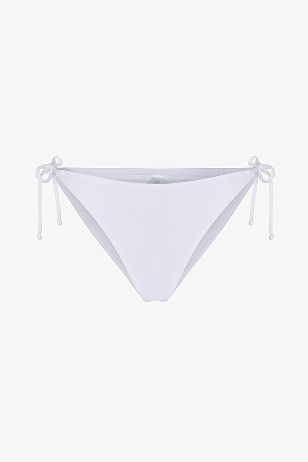 White Ava Textured Mid-Waist Bikini Bottom - 5