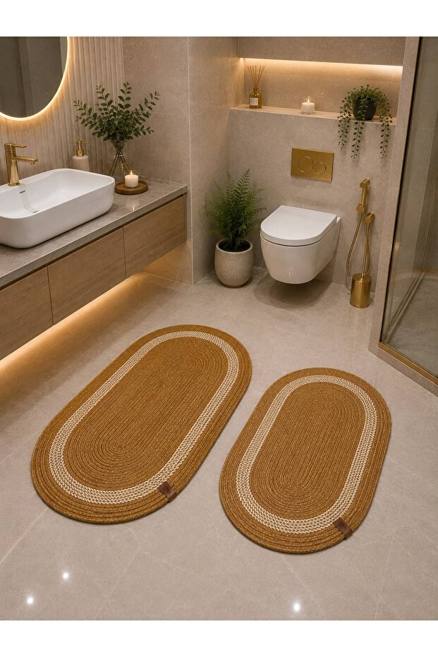 Wicker Jute Wicker Large Size 2-Piece Bathroom Set 40X60-60X90, Bathroom Mat Set, Mat