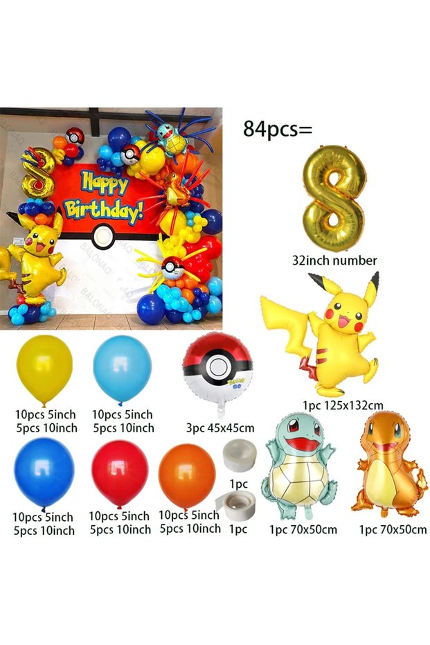 MINISO as picture style-8 84pcs Pokemon Party Balloons Garland Arch Kit Dream Theme Birthday Party D