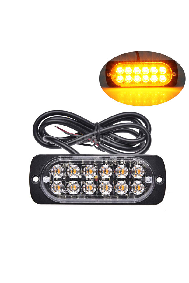 أضواء وامضة صفراء بـ 12 مصباح LED للطوارئ، إنارة تحذيرية وامضة 12 فولت و24 فولت للسيارات